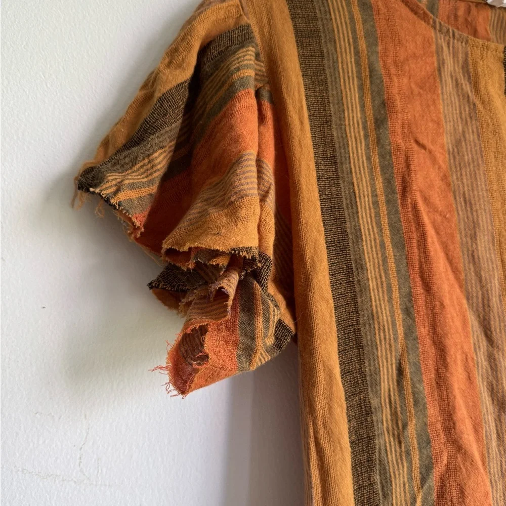 Retro Feminine Striped Orange and Brown Dress - Picture 4 of 5